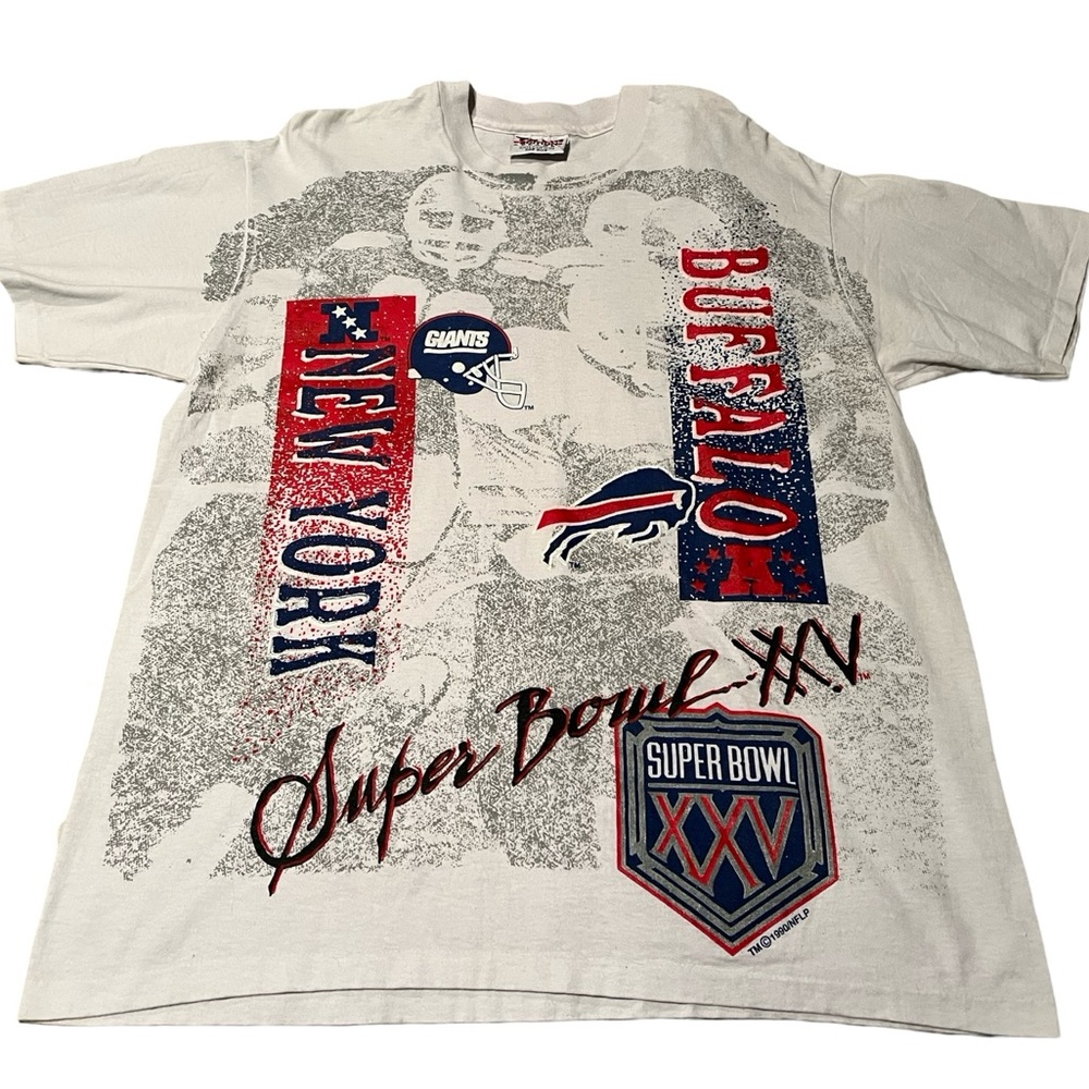 1990 NY Giants Buffalo Bills Super Bowl T-Shirt AOP Men’s Size Large